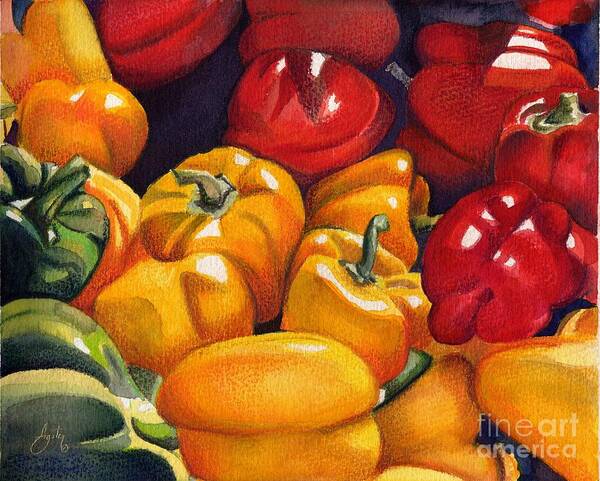 Watercolor Painting Poster featuring the painting Summer Peppers by Daniela Easter