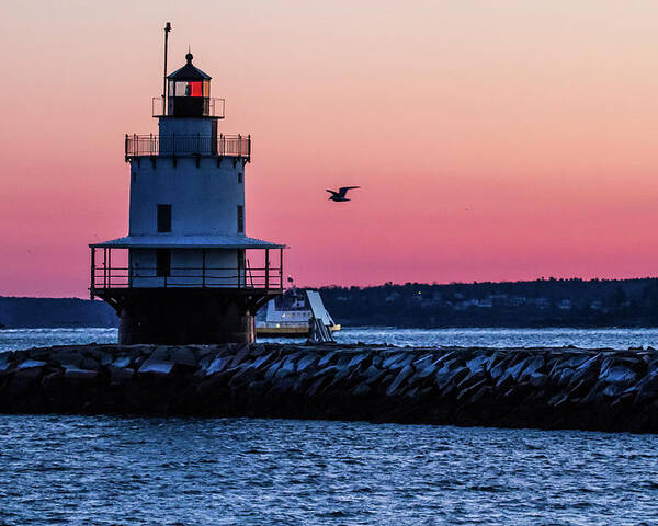 Spring Point Ledge Lighthouse Poster featuring the photograph Sun Rise at Spring Point by Darryl Hendricks