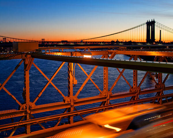 Bridge Poster featuring the photograph Sunrise on the Brooklyn Bridge by Adam Rainoff