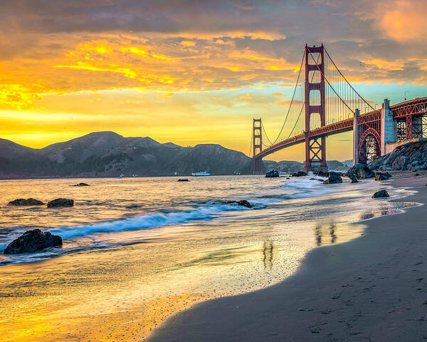 Golden Gate Bridge Poster featuring the photograph Sunset at the Golden Gate Bridge by James Udall