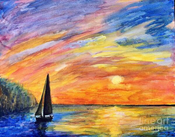 Sunset Poster featuring the painting Sunset Sail by Deb Stroh-Larson