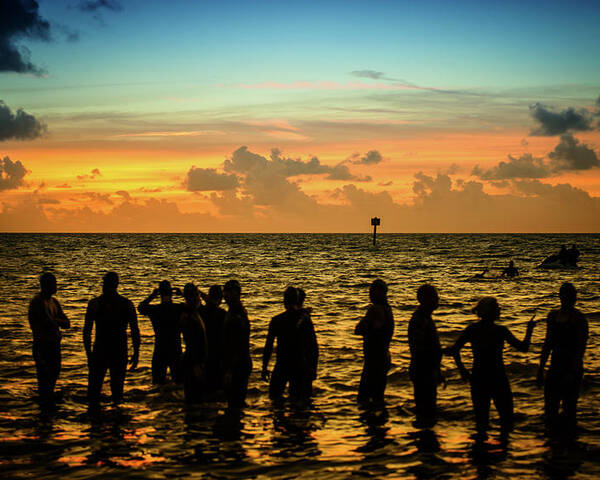 Landscape Poster featuring the photograph Swimmers Sunrise by Joe Shrader