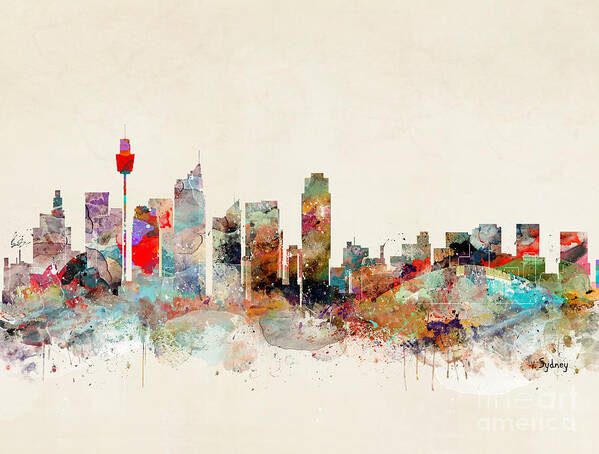 Sydney Australia Poster featuring the painting Sydney Australia Skyline by Bri Buckley
