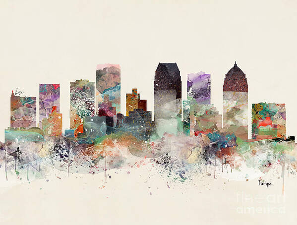 Tampa Poster featuring the painting Tampa Florida Skyline by Bri Buckley