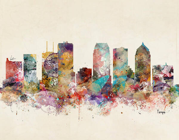 Tampa Florida Skyline Poster featuring the painting Tampa Florida Skyline by Bri Buckley