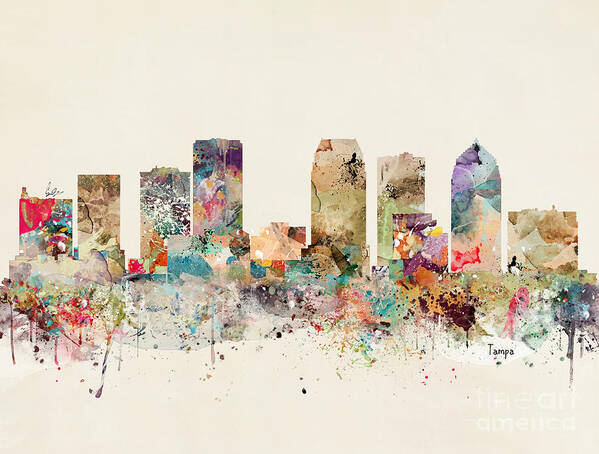 Tampa City Skyline Poster featuring the painting Tampa Skyline by Bri Buckley