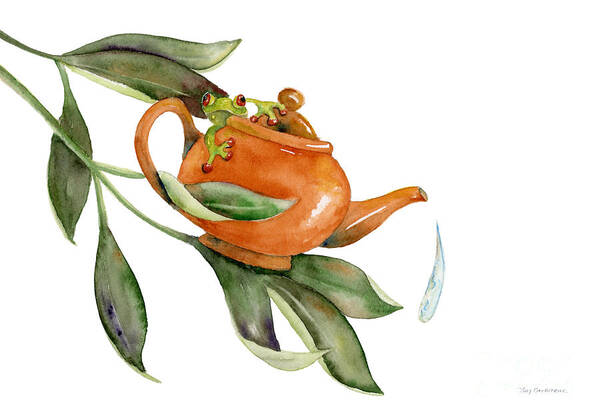 Frog Holding Teapot Poster featuring the painting Tea Frog by Amy Kirkpatrick