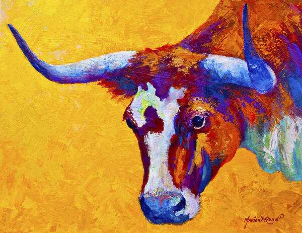 Longhorn Poster featuring the painting Texas Longhorn Cow Study by Marion Rose
