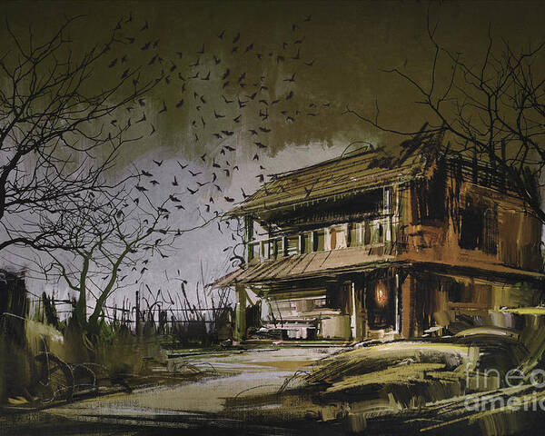 Acrylic Poster featuring the painting The abandoned house by Tithi Luadthong