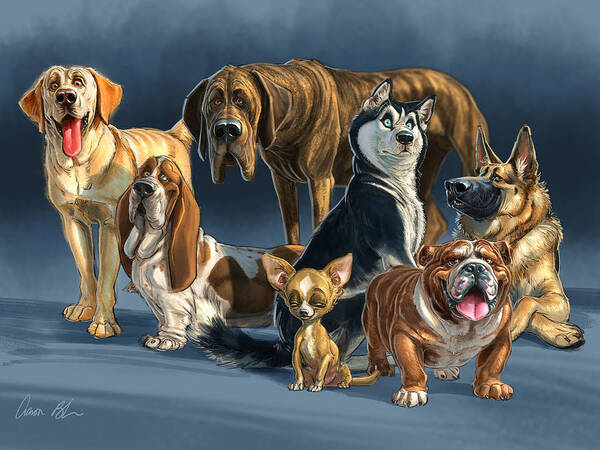 Dogs Poster featuring the digital art The Gang 2 by Aaron Blaise