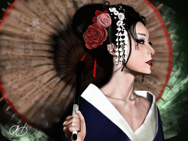  Poster featuring the painting The Geisha by Pete Tapang
