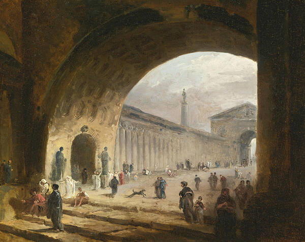 Hubert Robert Poster featuring the painting The Great Archway by Hubert Robert