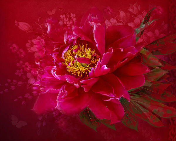 Red Peony Poster featuring the photograph The Heart of Love by Marina Kojukhova