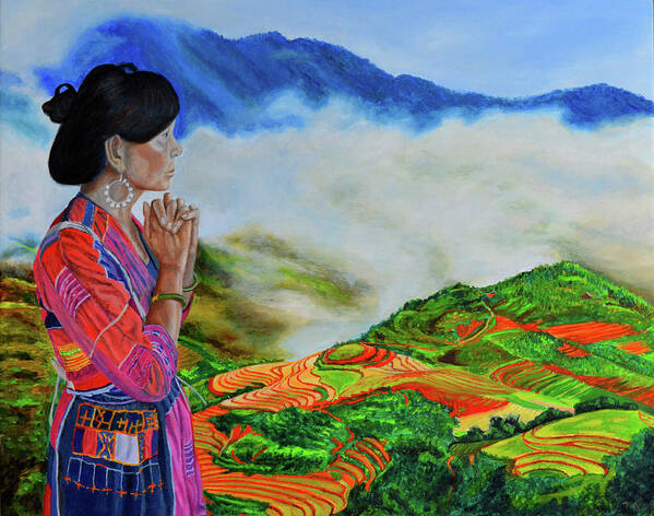 Rice Terraces Poster featuring the painting The Icon by Thu Nguyen