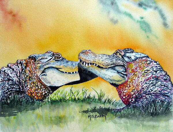 Alligators Poster featuring the painting The Kiss by Maria Barry