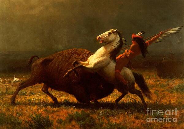Albert Bierstadt Poster featuring the painting The Last of the Buffalo by Albert Bierstadt