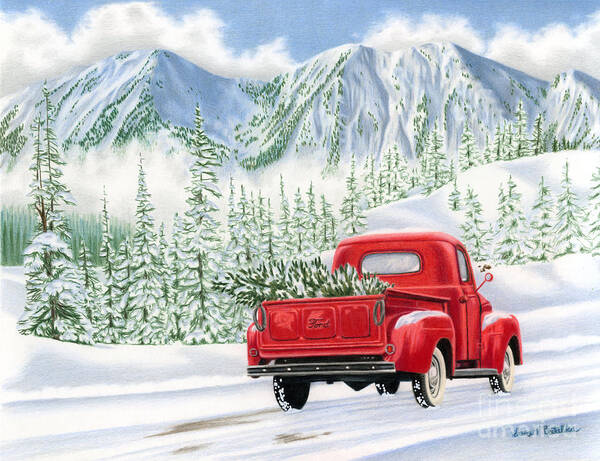Christmas Truck Poster featuring the painting The Road Home by Sarah Batalka