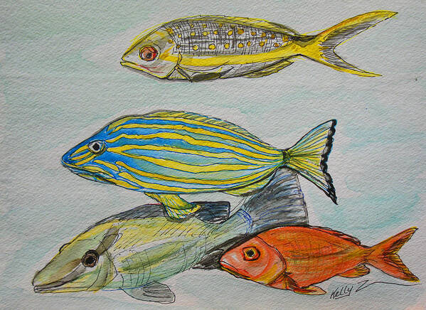 Fish Poster featuring the painting The Snapper Four by Kelly Smith