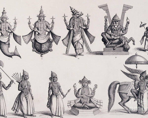 The Ten Avatars or Incarnations of Vishnu Poster by English School ...