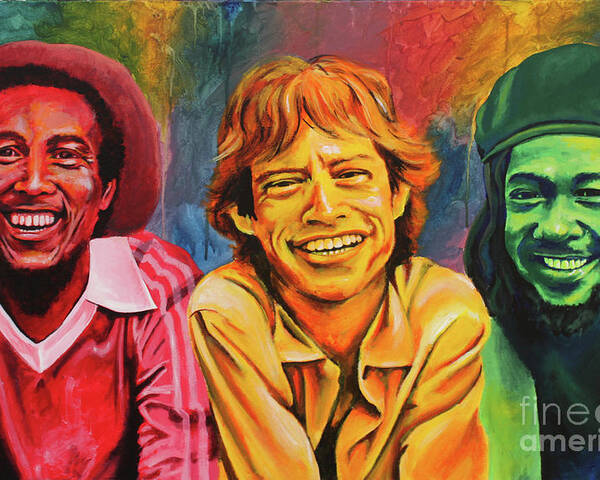 Bob Marley Poster featuring the painting The Trio by Sara Becker