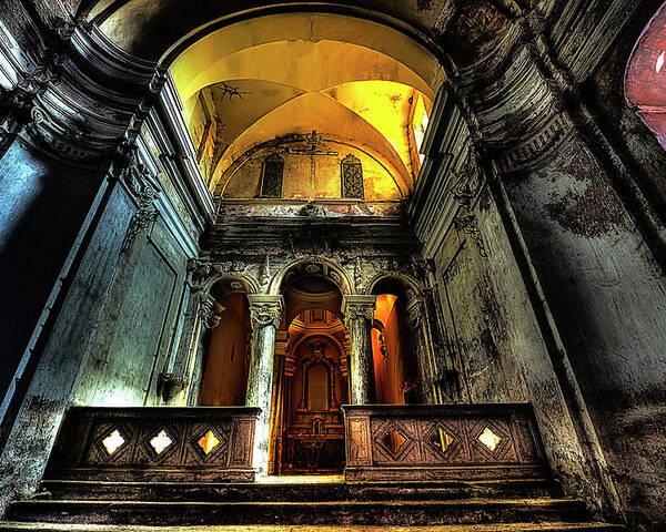 Chiesa Abbandonata Poster featuring the photograph THE YELLOW LIGHT CHURCH 1 - La chiesa della luce gialla 1 by Enrico Pelos