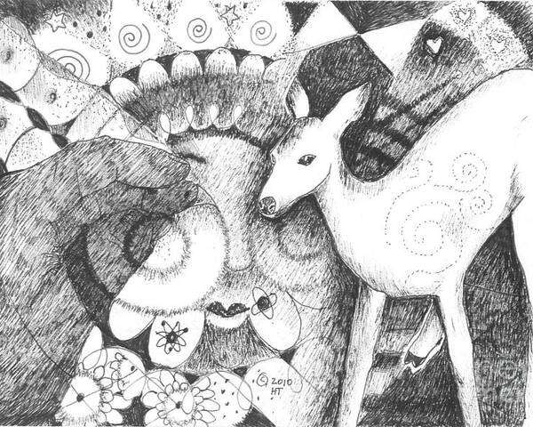 Deer Poster featuring the drawing Thinking of Mary by Helena Tiainen
