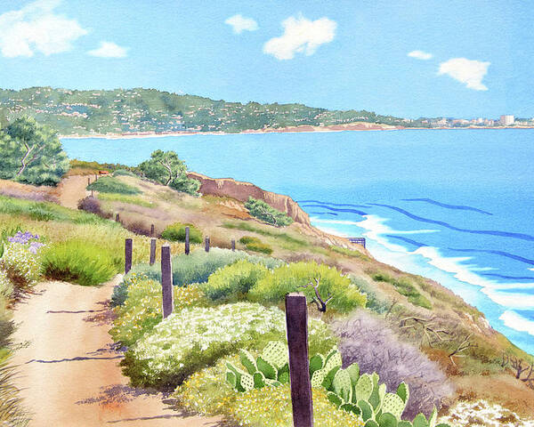 Landscape Poster featuring the painting Torrey Pines and La Jolla by Mary Helmreich