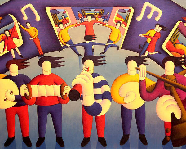 Traditional Poster featuring the painting Traditional irish session with dancers  by Alan Kenny