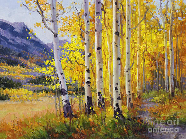 Gary Poster featuring the painting Trail through Golden Aspen by Gary Kim
