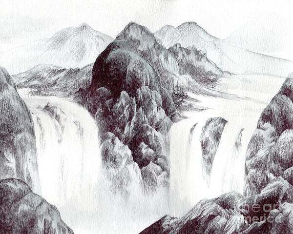 Waterfall Poster featuring the drawing Tranquil Thunder by Alice Chen