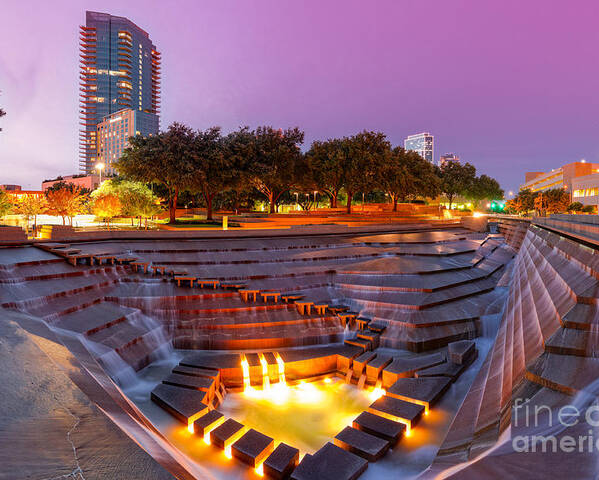 Twilight Glow at Fort Worth Water Gardens - Downtown Fort Worth Texas  Poster by Silvio Ligutti - Fine Art America
