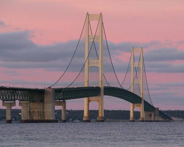 Mackinac Bridge Poster featuring the photograph Under a Rose Colored Sky by Keith Stokes