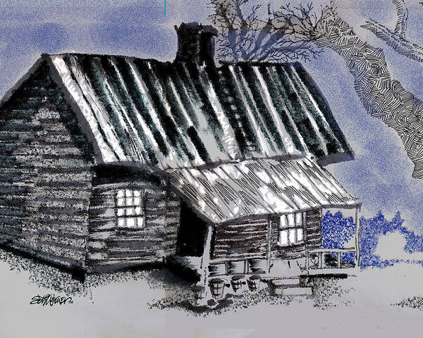 Cabin Poster featuring the drawing Under a Tin Roof by Seth Weaver