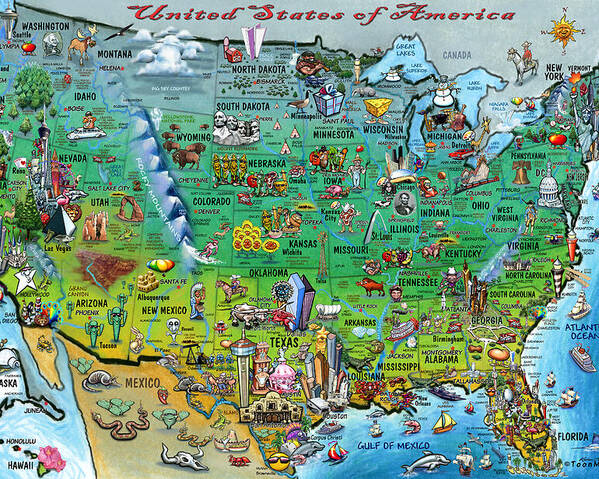 Usa Poster featuring the digital art United States of America Fun Map by Kevin Middleton