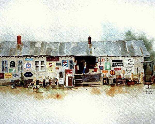 Watercolor Rendering Of Roadside Used Furniture Store. Poster featuring the painting Used Furniture by William Renzulli