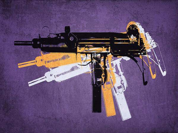 Uzi Poster featuring the digital art Uzi Sub Machine Gun on Purple by Michael Tompsett