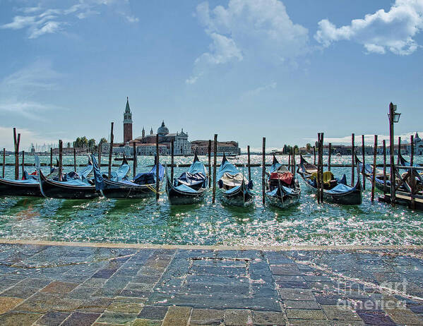 Venetian Gondolas Poster featuring the photograph Venice gondolas - morning by Maria Rabinky