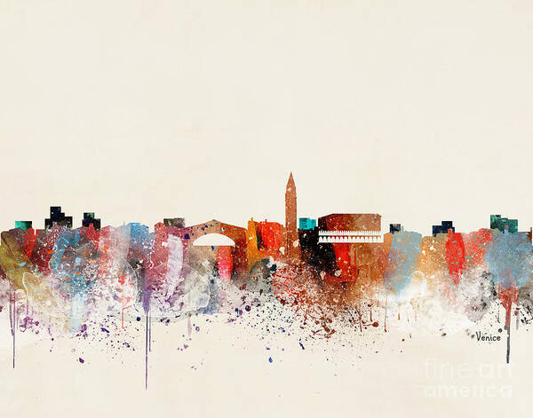Venice Cityscape Poster featuring the painting Venice Skyline by Bri Buckley