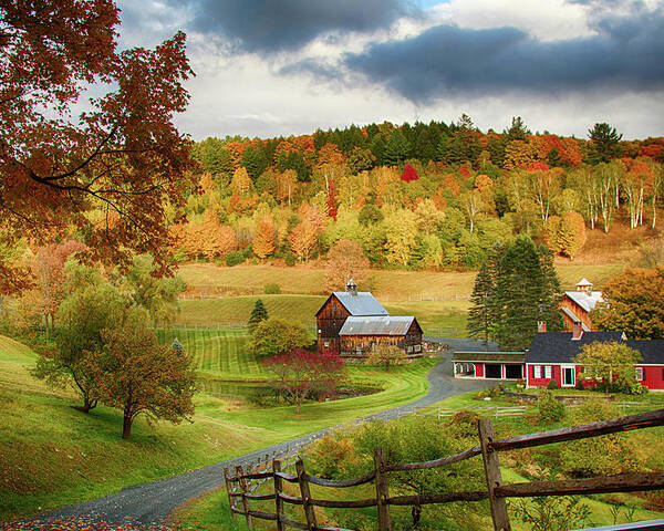 Sleepy Hollow Farm Poster featuring the photograph Vermont Sleepy Hollow in fall foliage by Jeff Folger