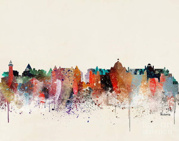Victoria Cityscape Poster featuring the painting Victoria Skyline by Bri Buckley