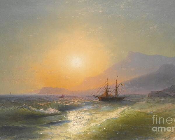 Ivan Konstantinovich Aivazovsky 1817-1900 View From Cap Martin With Monaco In The Distance. Sun Lighting Poster featuring the painting View From Cap Martin With Monaco In The Distance by MotionAge Designs