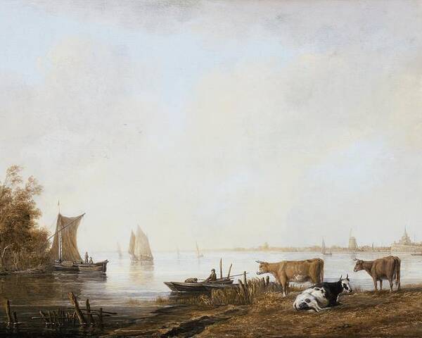 View Of The Maas Near Dordrecht Poster featuring the painting View of the Maas near Dordrecht by MotionAge Designs