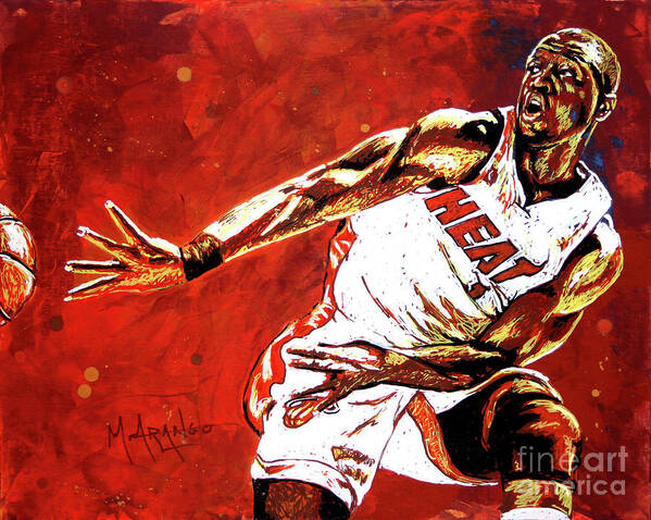 Dwyane Wade Poster featuring the painting Wade Passes by Maria Arango