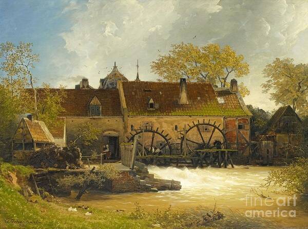 Andreas Achenbach Poster featuring the painting Water-mill At A River by MotionAge Designs