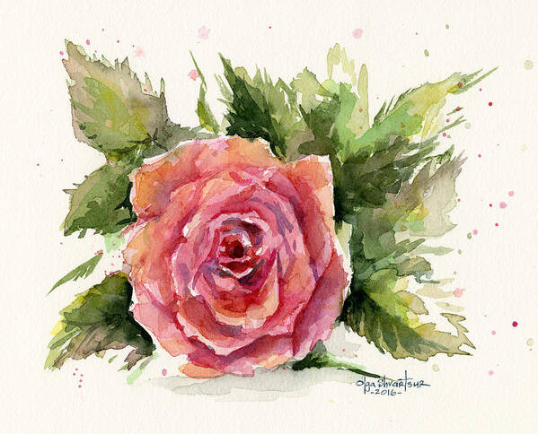 Rose Poster featuring the painting Watercolor Rose by Olga Shvartsur