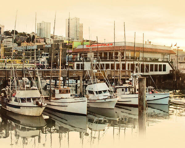 Wharf Boats Near End Of Day Poster featuring the photograph Wharf Boats Near End of Day by Bonnie Follett
