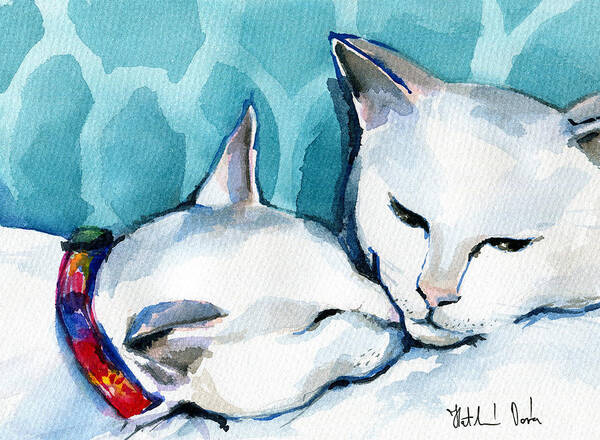 Cat Poster featuring the painting White Cat Affection by Dora Hathazi Mendes
