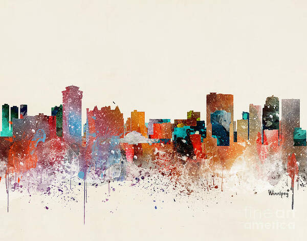 Winnipeg Cityscape Poster featuring the painting Winnipeg Skyline by Bri Buckley