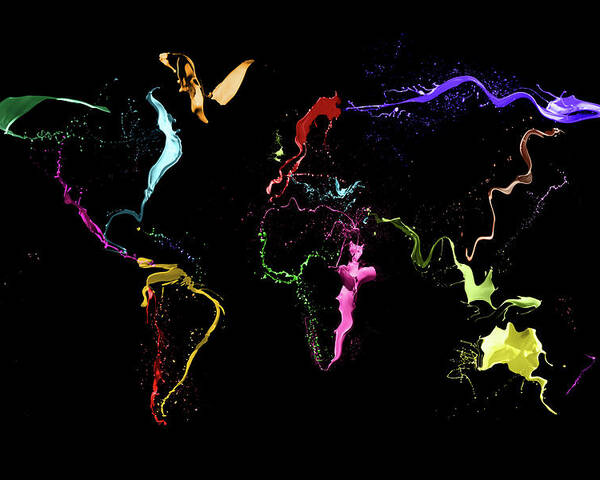 World Map Poster featuring the digital art World Map Abstract Paint by Michael Tompsett