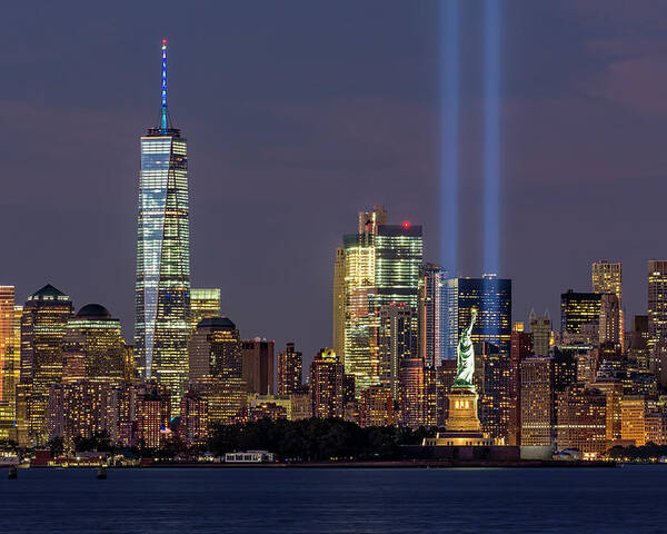 September 11 Poster featuring the photograph World Trade Center WTC Tribute In Light Memorial by Susan Candelario
